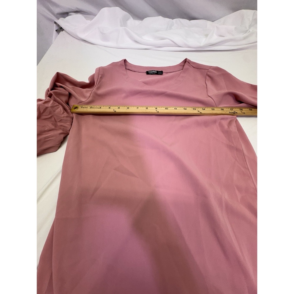 YOINS Women's Long Sleeve with Ties Casual Minimalist Tunic Dress Size S Pink